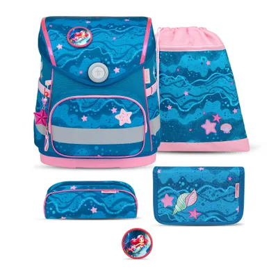 Produktbild von Belmil Compact ergonomisches Schulranzen-Set 5-teilig "Mermaid" mit Brustgurt, Magnetverschluss, einem Patch