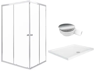 Produktbild von Duschabtrennung, 100×90X180 Cm / 4 Mm, Mit Duschwanne Niedrig, 5,5 Cm, Oskar + Chrom-Siphon, Olga Sq