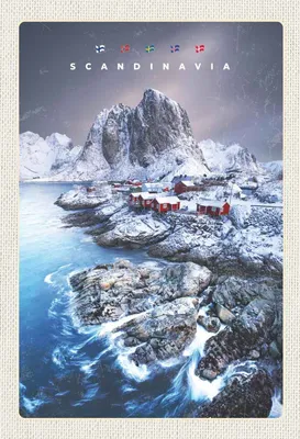 Produktbild von vianmo Holzschild 30x20 cm Skandinawien Schnee Meer Gebirge Bildmotiv Reisemotiv Abenteuer Reisen