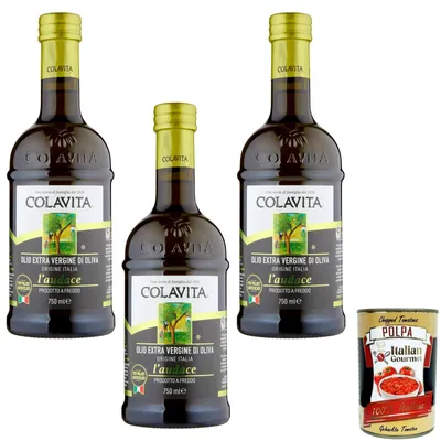 Produktbild von Colavita Olio Extra Vergine Di Oliva Selezione Italiana 3x 750ml, Natives Olivenöl extra 100% italienisch L'Audace + Italian Gourmet polpa 400g