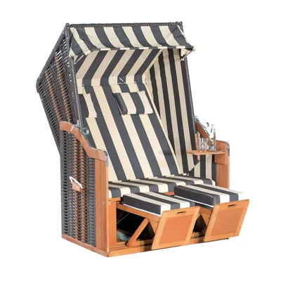 Produktbild von SunnySmart Garten-Strandkorb Rustikal 50 PLUS 2-Sitzer anthrazit/beige mit Kissen