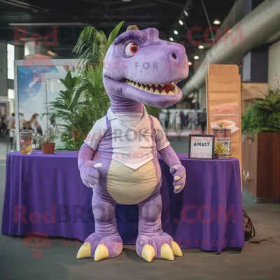 Immagine prodotto di Personaggio del costume della mascotte REDBROKOLY di Lavanda T Rex vestito con pantaloncini e valigette