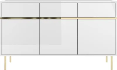 Produktbild von Marika Glamour Kommode Mit Goldenen Akcentem / Hochglanz / 3 Schubladen / 3 Türen / 137 Cm / Weiß