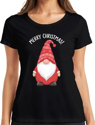 Produktbild von Merry Christmas! Weihnachtsgnom Wichtel Weihnachten Schneeflocken Damen T-Shirt, Schwarz, M