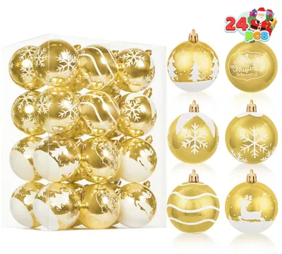 24 Christbaumkugeln, Gold-Weiß, unzerbrechlich, 5,8 cm, Set