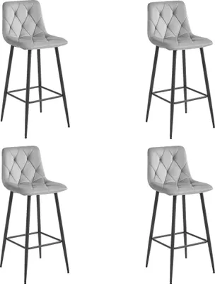 Imagen del producto de Taburete de bar - Leobert - Nado - Tapizado en terciopelo gris plateado/Patas negras - Juego de 4 unidades