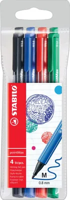 Image de Feutres - STABILO pointMax - Pack de 4 - Couleurs standard - noir, bleu outremer, carmin, vert émeraude