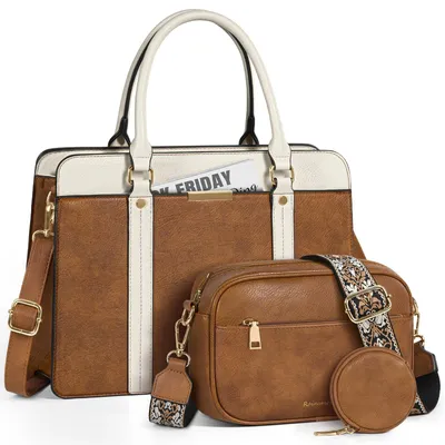Produktbild von Elzusha – 3-teiliges Damen-Handtaschen-Set in Braun und Weiß