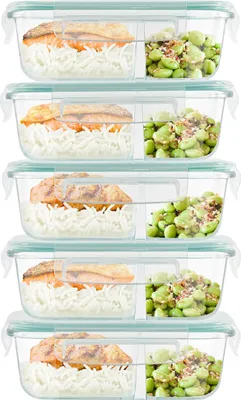 Produktbild von Glas Meal Prep Behälter - Verschlussbehälter - Glas Behälter Set mit Deckel - Glas Behälter für Mahlzeiten vorbereiten
