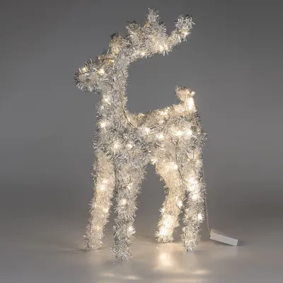 Produktbild von Dekofigur Hirsch LAMETTA stehend mit LED Licht H. 50cm silber Formano WA