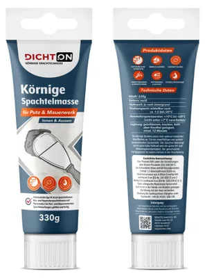 Produktbild von Körnige Spachtelmasse Fertigspachtel 330g in Tube für Putz & Mauerwerk, Strukturspachtel innen & außen, Putzstruktur Wandspachtel D.62W