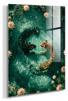 Productafbeelding van STYLER Glaswanddecoratie, 80x120 cm, "Wild Duel", dierenthema, natuurmotief, decoratie voor wand, geschikt voor woonkamer, slaapkamer, hal, modern interieur