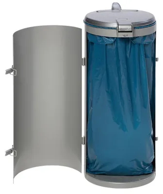 Produktbild von Kompakter Abfallsammler junior mit Deckel & Einflügeltür | 35cm Einfüllöffnung | HxBxT 90x45x45cm | Stahl | Silber