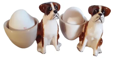 Eierbecher-Set Boxer Hunde, 2 Stück, handbemalte Keramik