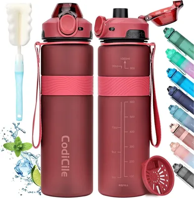 Image de Gourde de sport sans BPA 1L anti-fuite rouge Gym École Bureau Voyage
