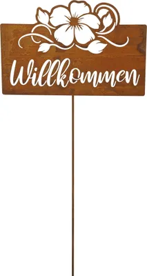 Produktbild von Edelrost Gartenstecker Garten 32x21cmH118cm Deko Spruch "Willkommen" Schild Deko