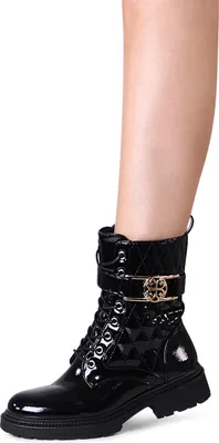 Produktbild von topschuhe24 2936 Damen Lack Stiefeletten Worker Biker Boots, Farbe:Schwarz, Größe:38 EU