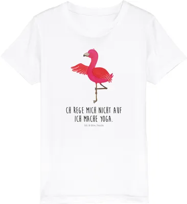 Produktbild von Mr. & Mrs. Panda Kleinkinder T-Shirt Flamingo Yoga 5-6 Jahre (110/116) - Weiß - Geschenk, Teenager, Baum, Kinder Baumwoll, Achtsamkeit, Meditieren, Shirts für, Yogi, Öko