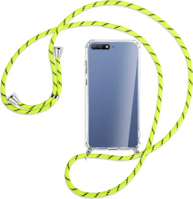 Produktbild von Handykette Backcover-Schutzhülle mit Band (Metall silberfarben) für Huawei Y6 2018 - neongelb