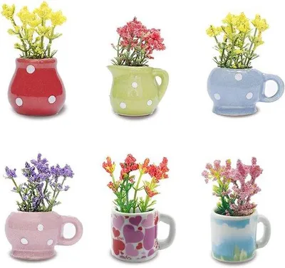Produktbild von Famanu Kühlschrankmagneten Blumenvasen - Set von 6 bunten 3D-Dekorationen