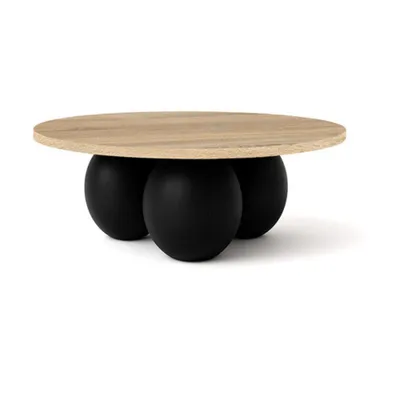 Zdjęcie produktu dla DEKORI_INTERIORS, okrągły stolik kawowy BELLY 75 cm w nowoczesnym stylu (dąb Sonoma/czarny)
