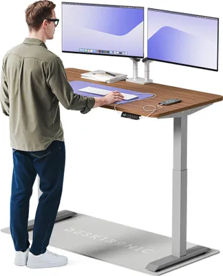 Produktbild von Desktronic HomeOne Elektrisch höhenverstellbarer Schreibtisch 140x70cm Grau/Walnuss mit Memory-Funktion, Anti-Kollisions Technologie, USB-A und USB-C-Ladeanschlüssen