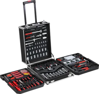 Produktbild von MONZANA® 1050tlg Werkzeugtrolley CrV-Stahl Werkzeugkoffer Aluminiumkoffer mit Rollen Teleskopgriff Abschließbar Qualitätswerkzeug Werkzeugset Anthrazit