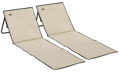 Produktbild von 2er Set Strandmatten, gepolstert, verstellbare Rückenlehne, 142x51x40 cm, Beige – inkl. Tragegurt – Seitentasche mit Reißverschluss – Stahlrahmen bis 110 kg