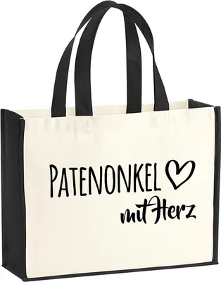 Produktbild von Huuraa Jutetasche Patenonkel mit Herz 21 Liter Black Jute und Baumwolle Einkaufstasche Geschenkidee