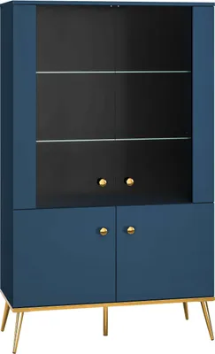 Produktbild von FURNLUX Vitrine Marineblau Und Gold 92cm / Hauptfarbe: Blau / Abmessungen: 92 x 152 x 40 cm