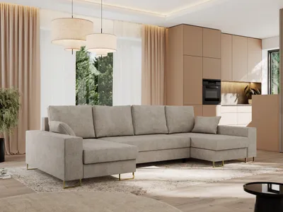 Produktbild von MKS MEBLE Ecksofa U mit Schlaffunktion und Bettkasten, Wohnlandschaft U-form - DORIAN U - Beige Struktur