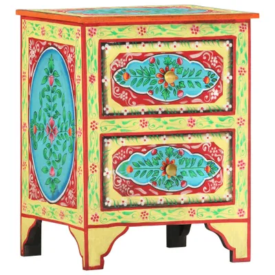 Imagen del producto de Mesita de noche pintada a mano madera maciza mango 40x30x50 cm