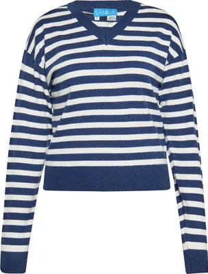 Image de Pull SANIKA pour femmes - bleu marine et blanc, S
