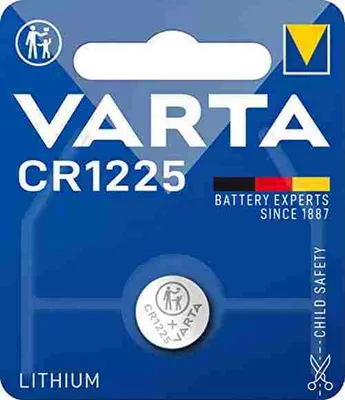The image shows the packaging of VARTA CR1225 lithium coin batteries.