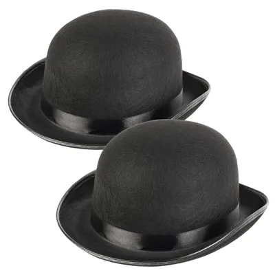 Produktbild von Schramm® 2 Stück Melone Bowler Hut rund Melonenhut schwarz für Erwachsene Chapeau Zylinderhut Melone Bowlerhut Wollfilzhut Damen / Herren Filzhut aus Wollfilz