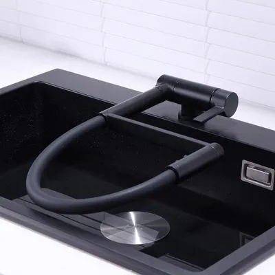Klappbarer Küchenwasserhahn Schwarz, 360° schwenkbar, Pull-Down-Sprühbrause