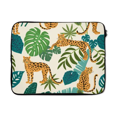 Produktbild von MuchoWow® Laptop Hülle 17 Zoll Laptoptasche Dschungel - Leopard - Pflanzen - Muster - Mädchen - Jungen - Zipper - Schutzabdeckung