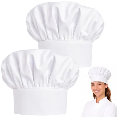 Kochmütze 2er-Set, Polyester, Weiß, 56-60 cm Kopfumfang