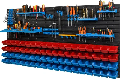 Image de 76 bacs gerbables étagère murale plastique 154 x 78 cm porte-outils atelier garage système de stockage bacs à bec Schütte