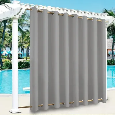 Produktbild von 2 Stück Winddicht Outdoor Vorhänge mit Ösen Oben(ID:4cm)+Unten(ID:4cm), Wasserdicht Blickdicht Sonnenschutz UV schutz Patio Cabana Porch Gazebo Vorhang, 213x254cm,Hellgrau