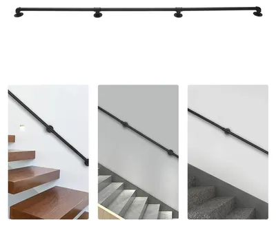 Produktbild von Handlauf - Wandmontierter Treppenhandlauf - 2,44 m - Gusseisen - T-förmige Verbinder - Schwarz - Einbrennlackiert - Für Veranda und Treppe