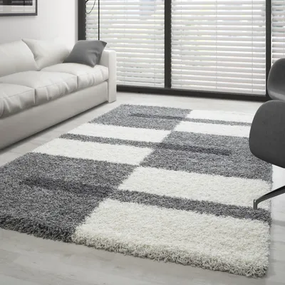 Produktbild von Ayyildiz Langflorteppich Hellgrau 240x340 cm Hellgrauer, hochfloriger Teppich mit geometrischen Mustern für Wohn-/Schlafzimmer – Florhöhe 30 mm