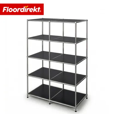 Produktbild von Floordirekt Concept Epure MK-015 Metallregal, B78×T40×H118 cm, Schwarz, Standregal mit 5 offenen Ablagen, Bücherregal & Raumteiler, verchromtes Metall