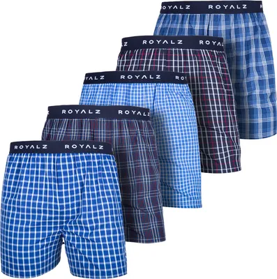 Produktbild von ROYALZ Boxershorts American Style für Herren 5er Pack - weite Männer Unterhosen Baumwolle klassisch Blau Kariert Unterwäsche weit