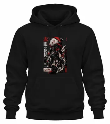 Produktbild von 赤眼の使徒 Anime Girl Gothic Techwear Manga Japan Y2K Otaku Hoodie Kapuzenpullover, Schwarz, S