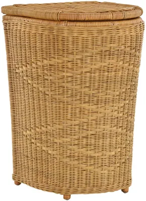 Produktbild von KRINES HOME Edle Rattan Wäschetonne Wäschekorb mit Deckel Korb Aufbewahrung für Wäsche mit Inlett Wäschesammler (Honig)