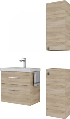 Produktbild von Planetmöbel Badmöbel-Set Waschtisch mit Unterschrank 63 cm & 2X Midischrank für Badezimmer, Gäste Bad & WC, Sonoma Eiche