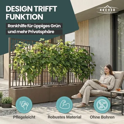 Produktbild von XL Spalier 'Ethica' mit Pflanzkübel Breit 80x36x140 cm - Rankgitter & Blumenkasten Sichtschutz für Balkon, Terrasse & Garten - Taupé, 2 Stück