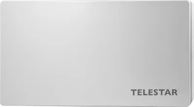 A white flat antenna with the brand name TELESTAR printed on the bottom right corner.