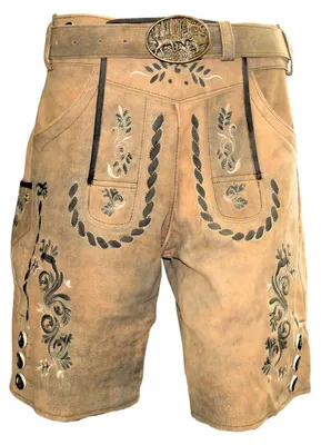 Produktbild von Kurze Lederhose Trachtenhose Nubuk Antik Gürtel und Knopfleiste